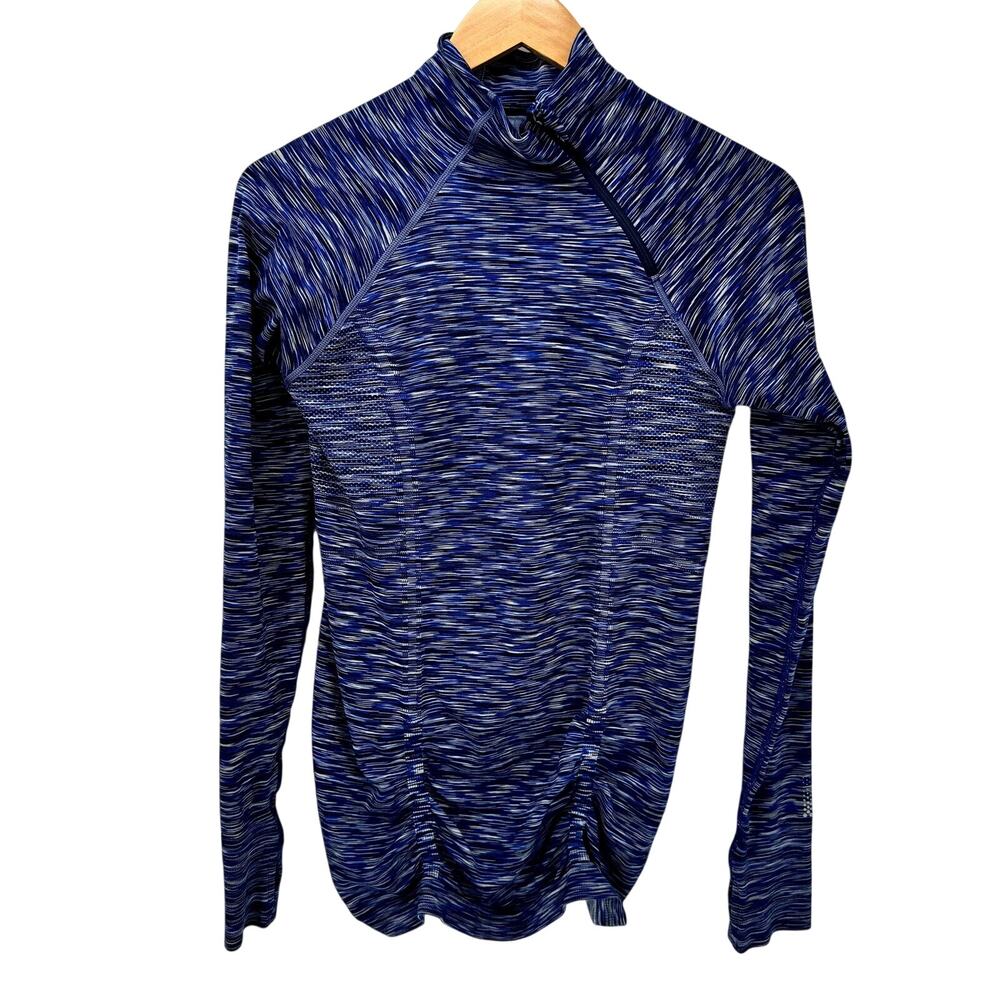 Athleta Fastest Track Top Womens Small Asymmetrical 1/2 Zip Blue Training Shirt